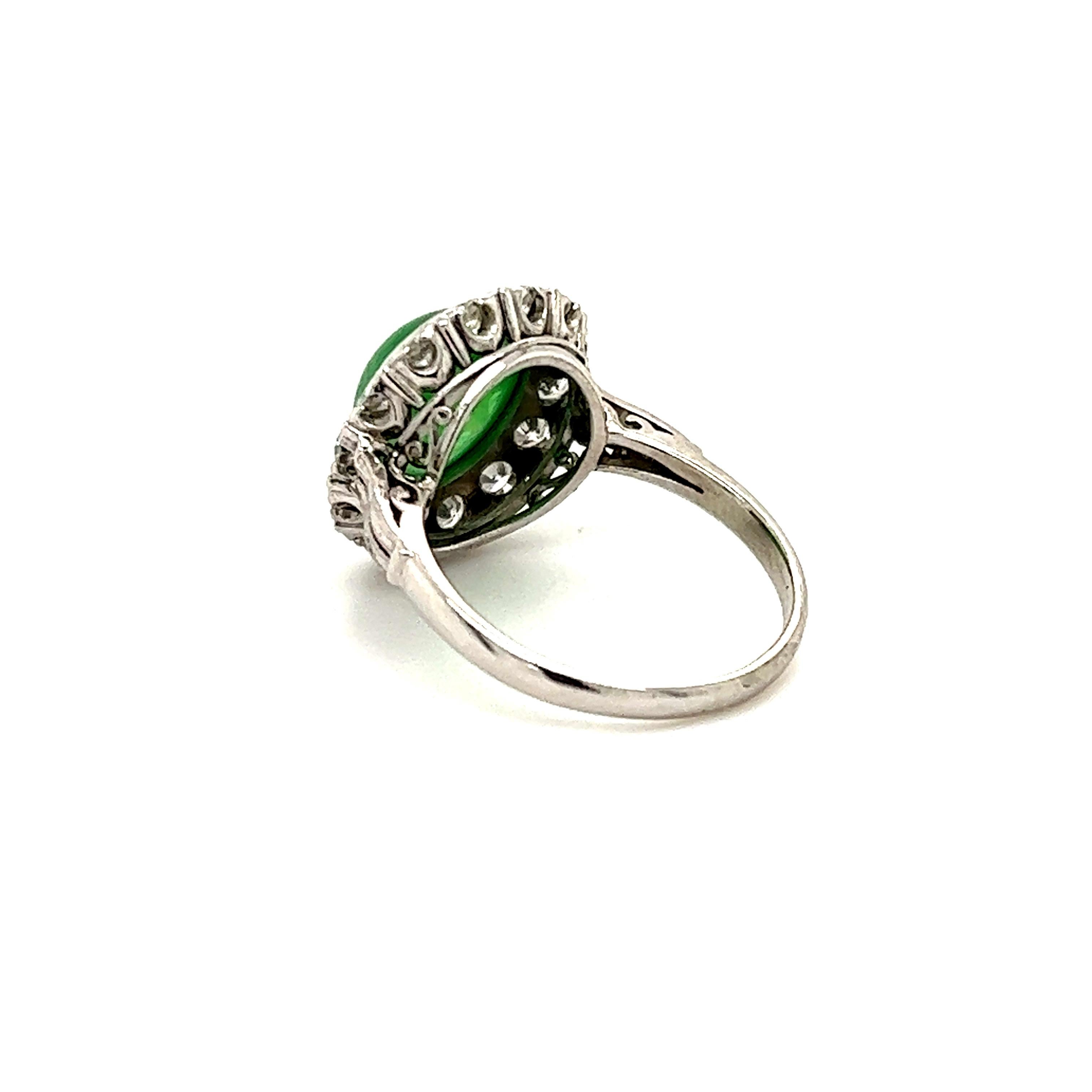 Cabochon Art Deco Platinum Jade & Diamond Cocktail Ring For Sale