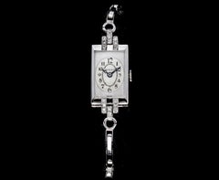 Art Deco Platinum Ladies Rolex Wristwatch, Set with Diamonds, Made in 1930s