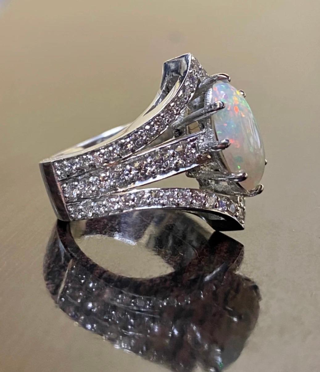 Art Deco Platinum Marquise Coober Pedy Opal Diamond Engagement Ring For Sale 3