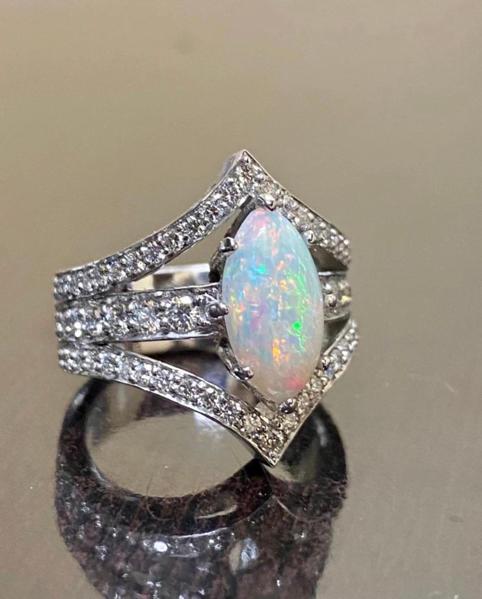 Art Deco Platinum Marquise Coober Pedy Opal Diamond Engagement Ring For Sale 5