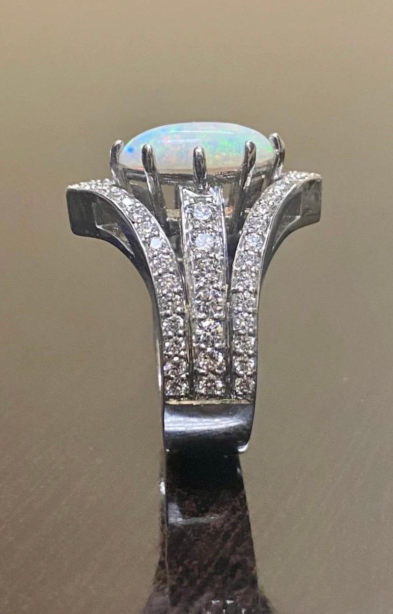 Marquise Cut Art Deco Platinum Marquise Coober Pedy Opal Diamond Engagement Ring For Sale