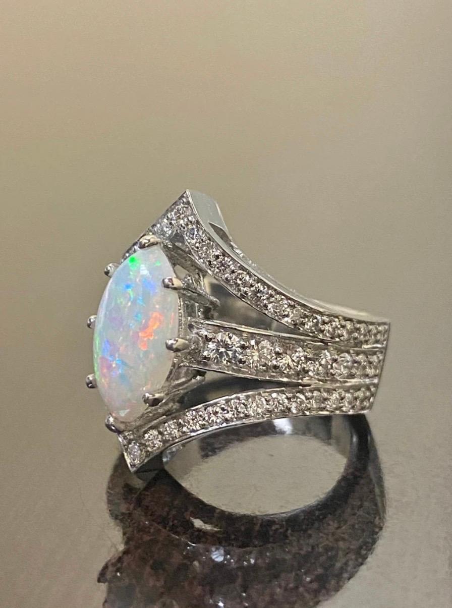 Women's Art Deco Platinum Marquise Coober Pedy Opal Diamond Engagement Ring For Sale