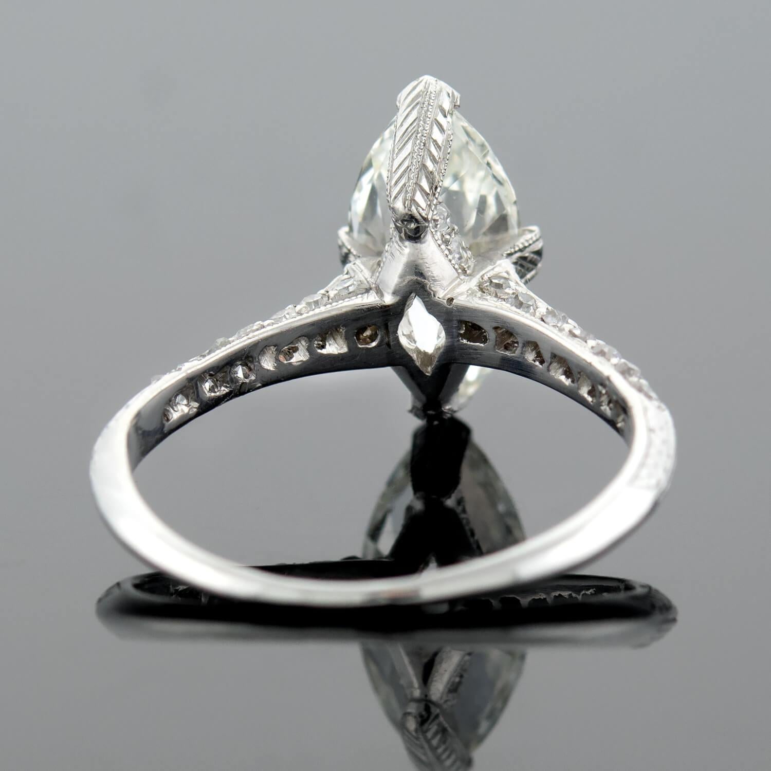 Art Deco Platinum Marquise Diamond Engagement Ring 2.03ct In Good Condition In Narberth, PA