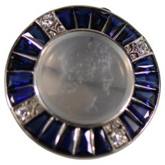 Antique Art Deco Platinum Moonstone Cameo W/ Synthetic Sapphires