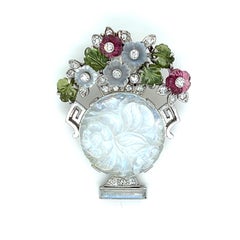 Art Deco Platinum Moonstone, Tourmaline and Diamond Pendant