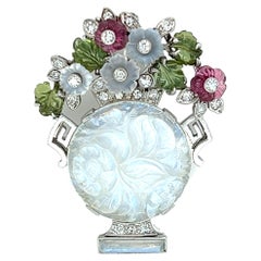 Art Deco Platinum Moonstone, Tourmaline and Diamond Pendant