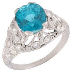 Art Deco Platinum Mounting Zircon & Diamond Ring