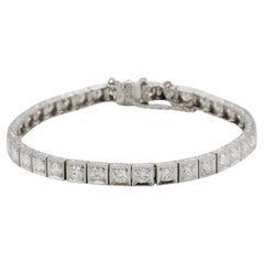 Art Decó Platino Natural 3,70 Quilates Antiguo Diamante de Corte Europeo Pulsera de Tenis