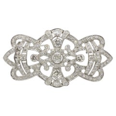 Broche Art déco en platine avec diamants naturels de 4,00 carats de taille vieille Europe 