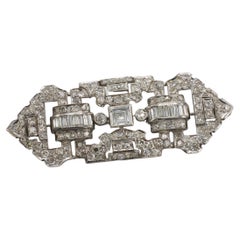 Art Deco Platinum Natural 5.00 Carat Carre Cut & European Diamond  Brooch Pin