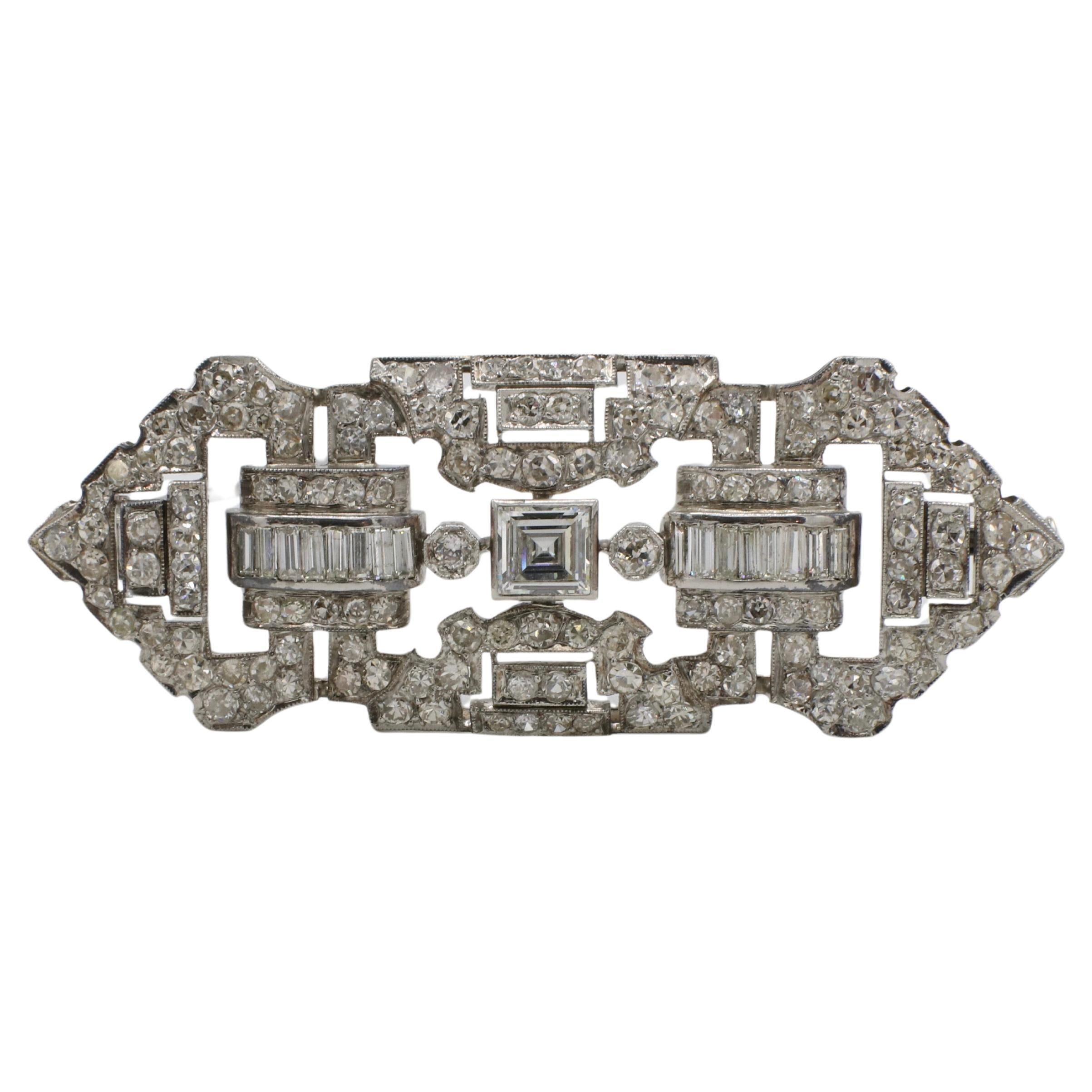 Art Deco Platinum Natural 5.00 Carat Carre Cut
European Diamond Brooch Pin