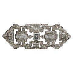 Art Deco Platinum Natural 5.00 Carat Carre Cut & European Diamond  Brooch Pin