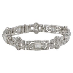 Art Deco Platinum Natural 6.70 Carat Diamond Filigree Link Bracelet
