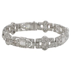 Art Deco Platinum Natural 6.70 Carat Diamond Filigree Link Bracelet