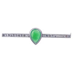 Antique Art Deco Platinum Natural Jadeite Jade Diamond Bar Brooch