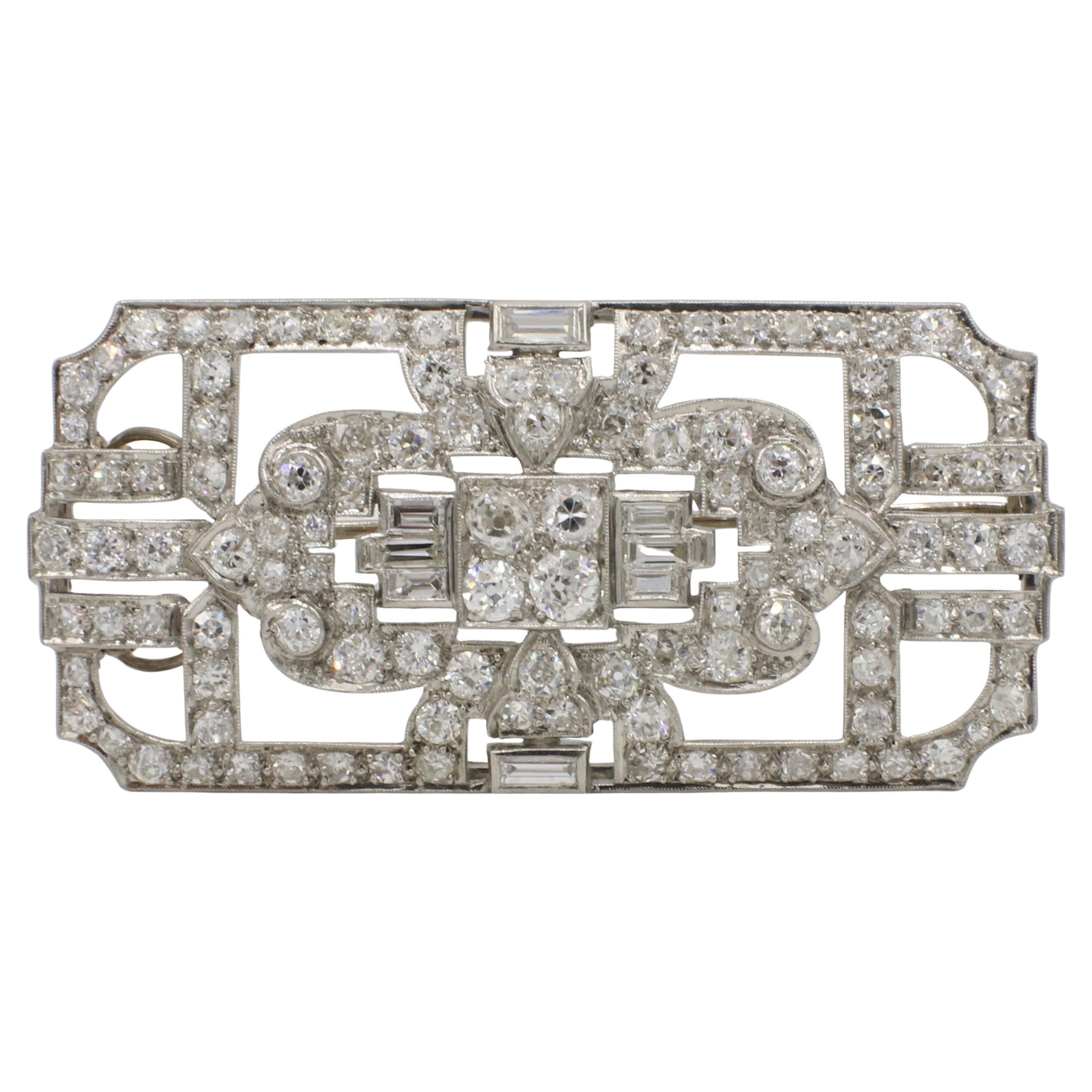 Art Deco Platinum Natural Old European Cut 5.50 Carat Diamond Brooch Pendant