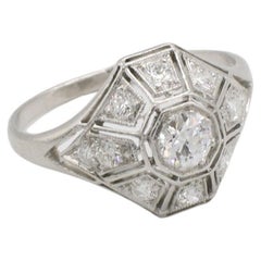 Art Deco Platinum Natural Old European Cut Diamond Dome Cocktail Ring