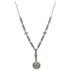Art Deco Platinum Natural Old European Cut Diamond Drop Necklace