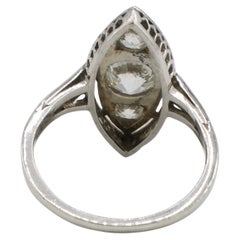 Art Deco Platinum Natural Three-Stone Diamond European Cut Navette Ring