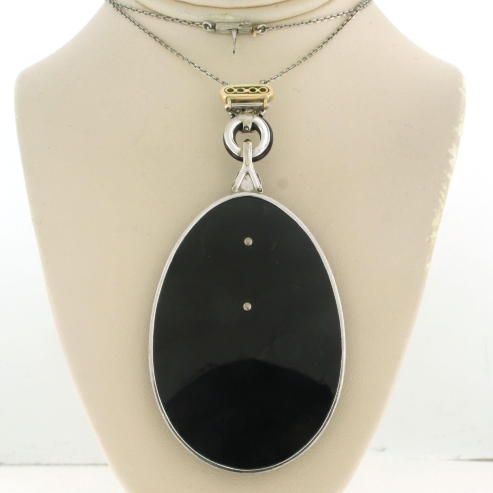 ART-DECO Platinum necklace set with onyx and diamonds For Sale 1