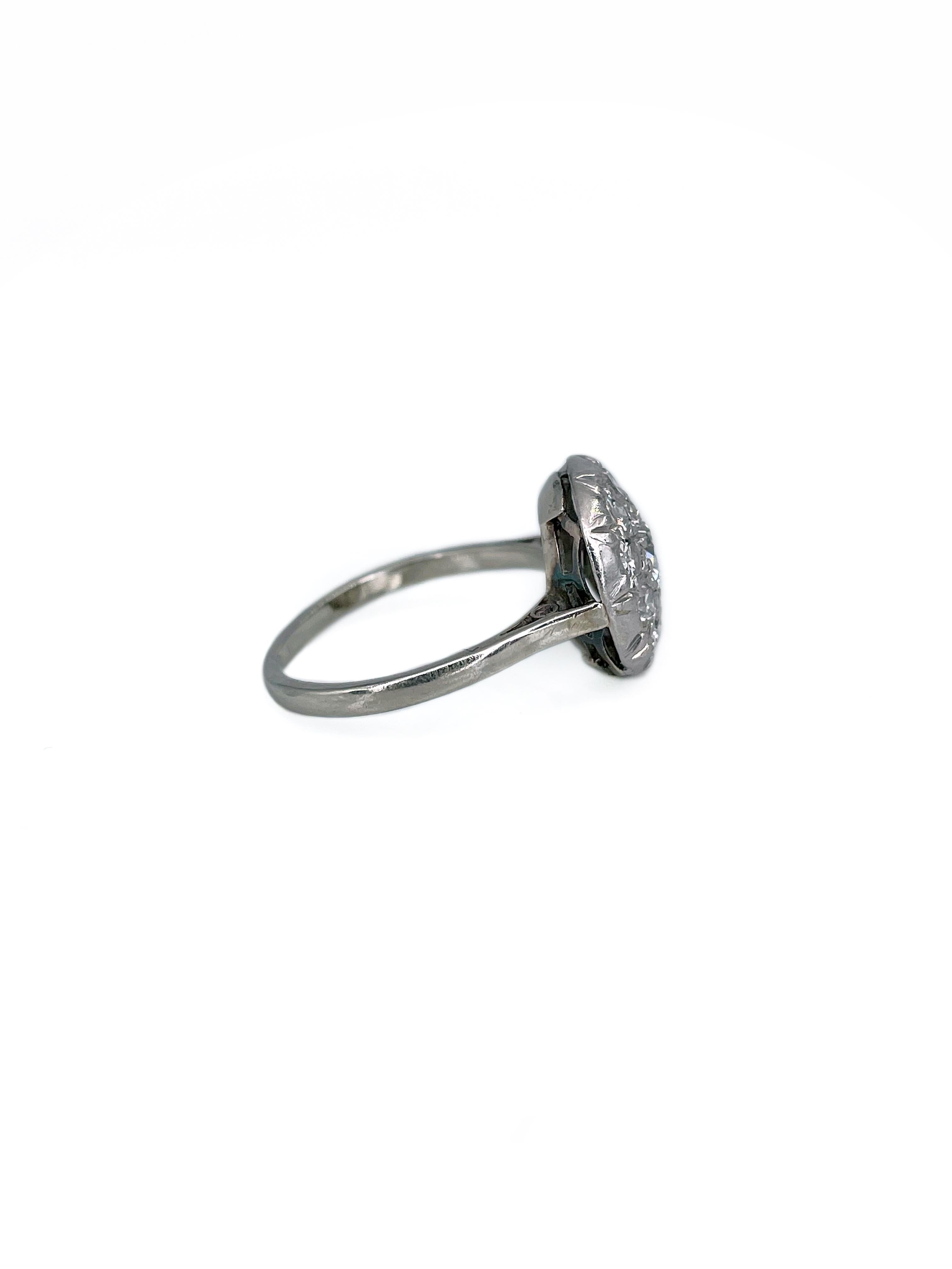 Mixed Cut Art Deco Platinum Old Cut Diamond Cluster Ring