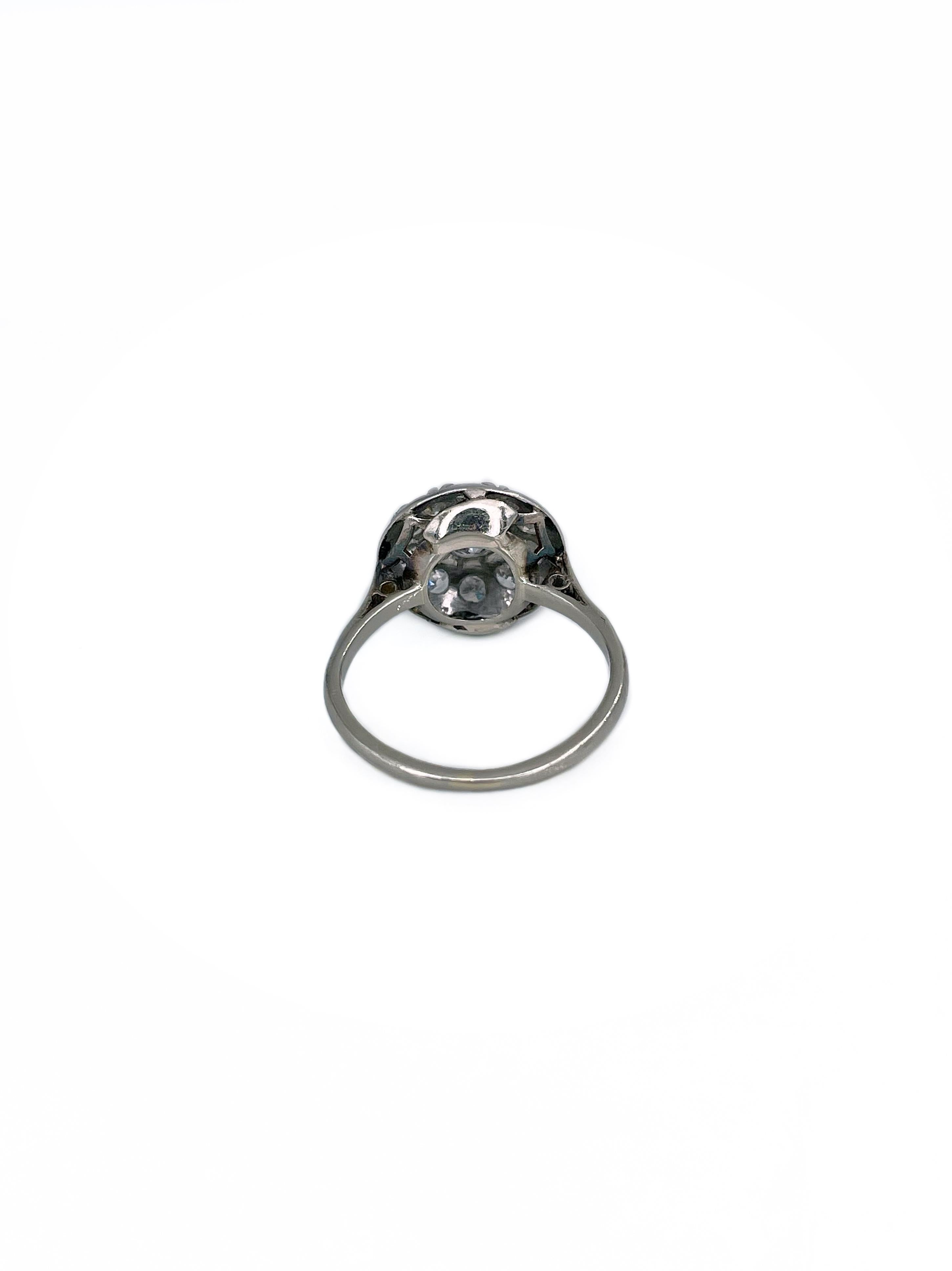 Women's or Men's Art Deco Platinum Old Cut Diamond Cluster Ring