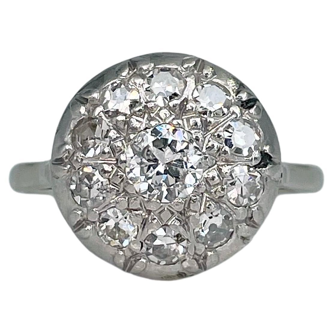 Art Deco Platinum Old Cut Diamond Cluster Ring