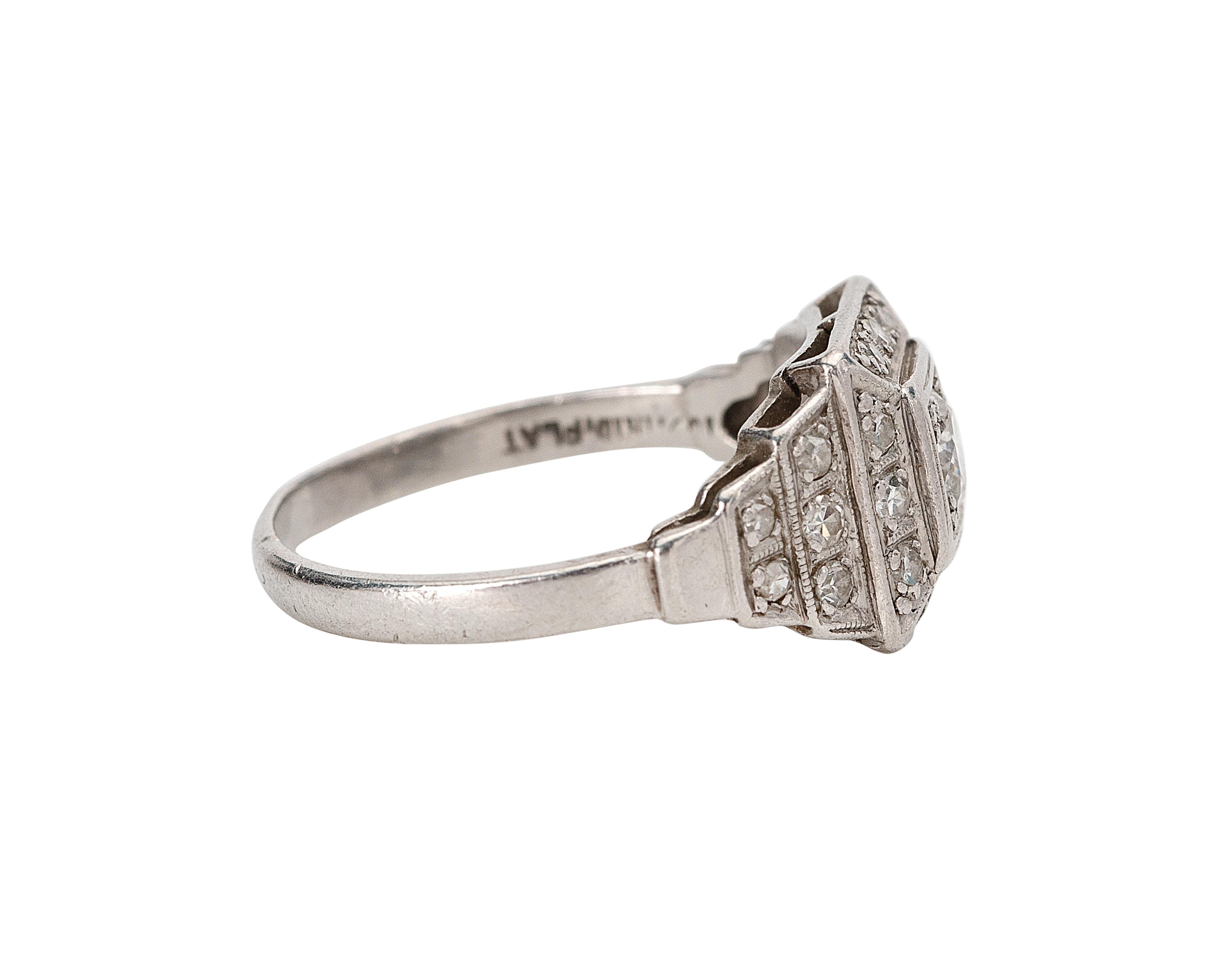 square platinum diamond art deco ring