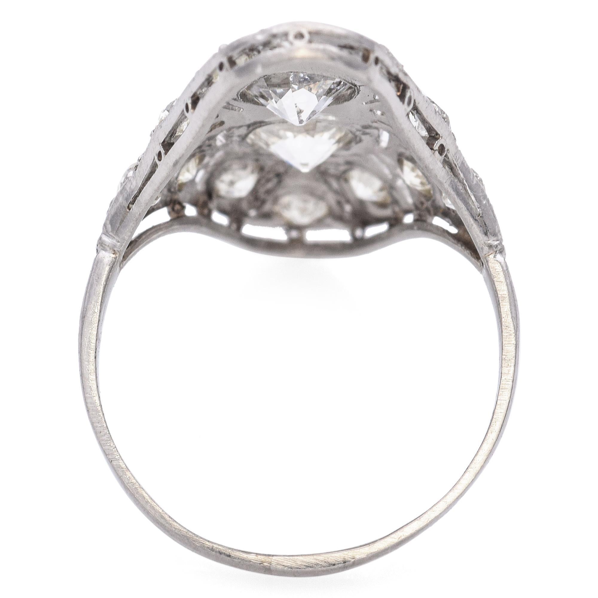 Women's Art Deco Platinum Old Euro Cut Diamond Knuckle-Duster Dinner Ring