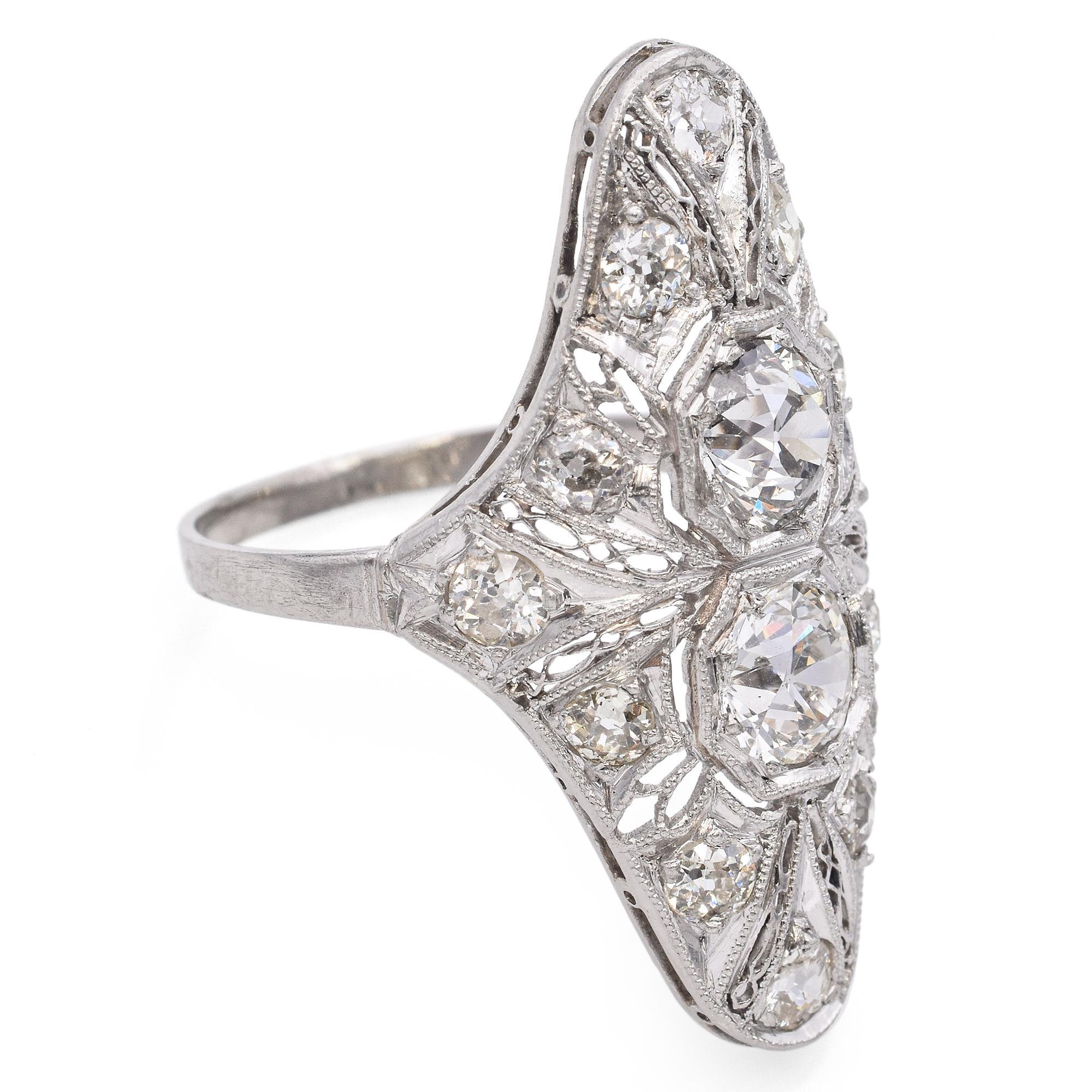Art Deco Platinum Old Euro Cut Diamond Knuckle-Duster Dinner Ring 1