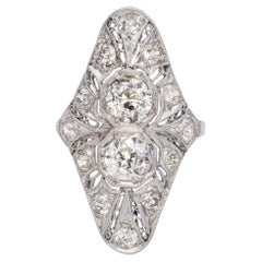 Art Deco Platinum Old Euro Cut Diamond Knuckle-Duster Dinner Ring