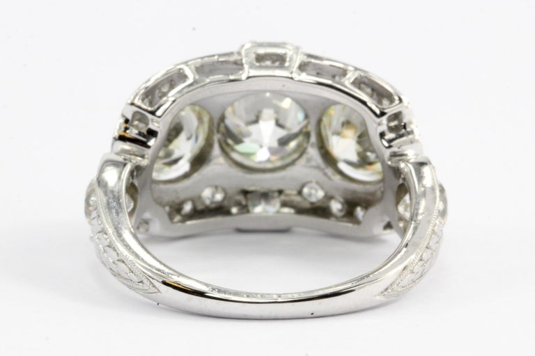 Women's Art Deco Platinum Old European Cut 3-Stone Diamond Engagement Ring, circa 1920s