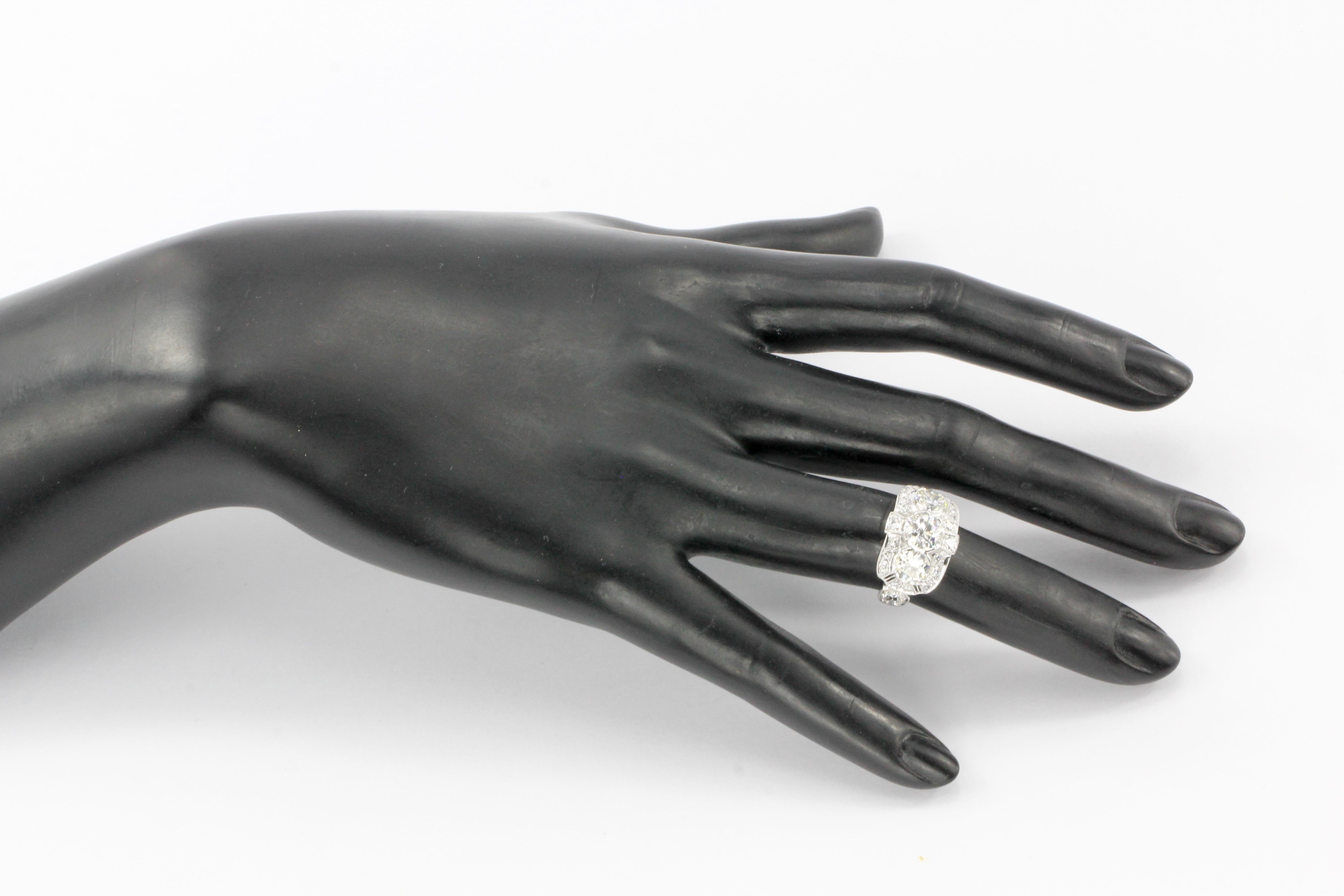 Women's Art Deco Platinum Old European Cut 3-Stone Diamond Engagement Ring, circa 1920s