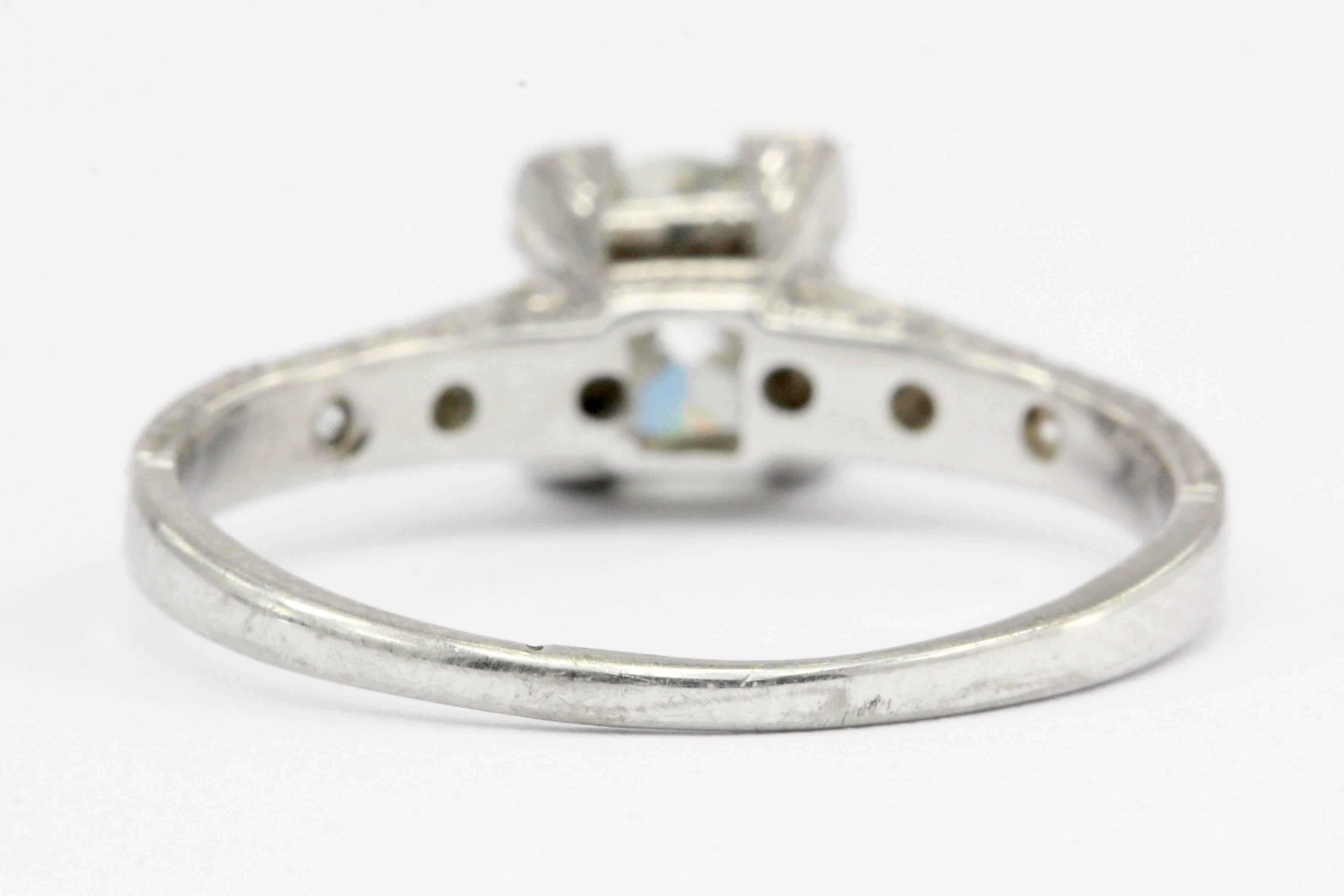 Women's Art Deco Platinum Old European Cut .85 Carat Diamond Engagement Ring