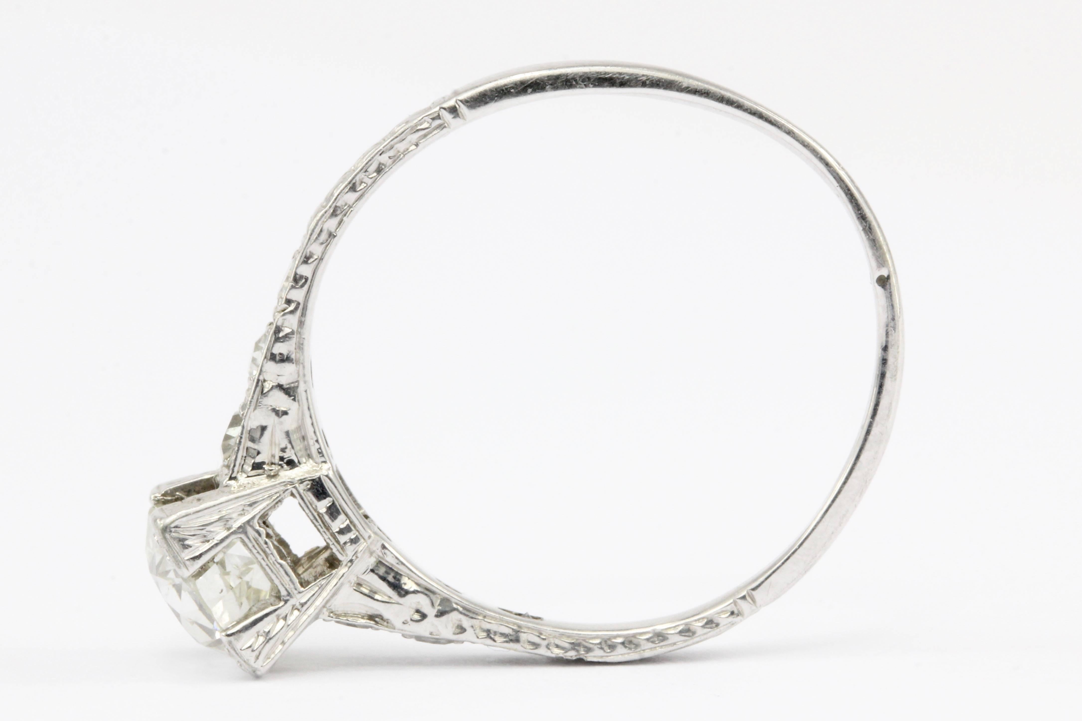 Art Deco Platinum Old European Cut .85 Carat Diamond Engagement Ring 1