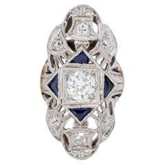 Art Deco Platinum Old European Cut Diamond and Sapphire Pendant