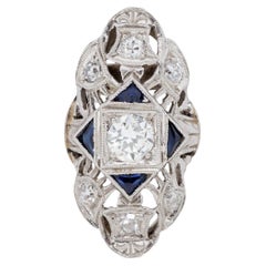 Antique Art Deco Platinum Old European Cut Diamond and Sapphire Pendant 