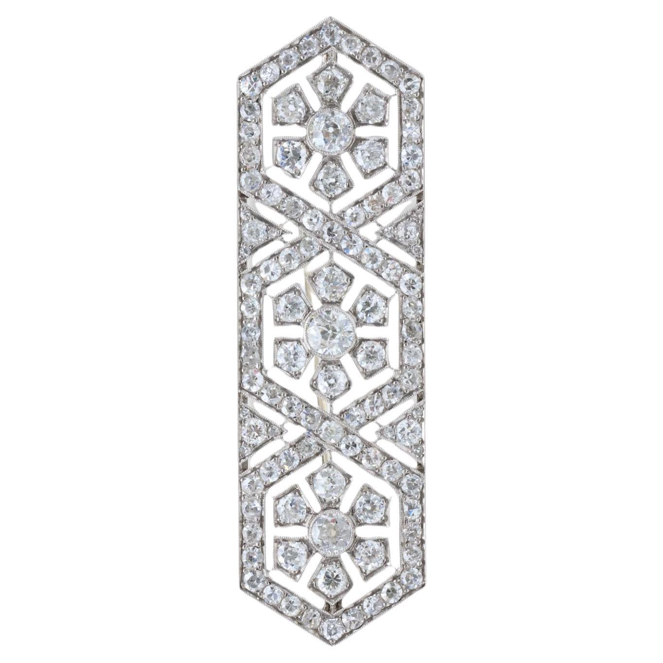 Art Deco Platinum 
Old European Cut Diamond Brooch - Circa 1920
s For Sale