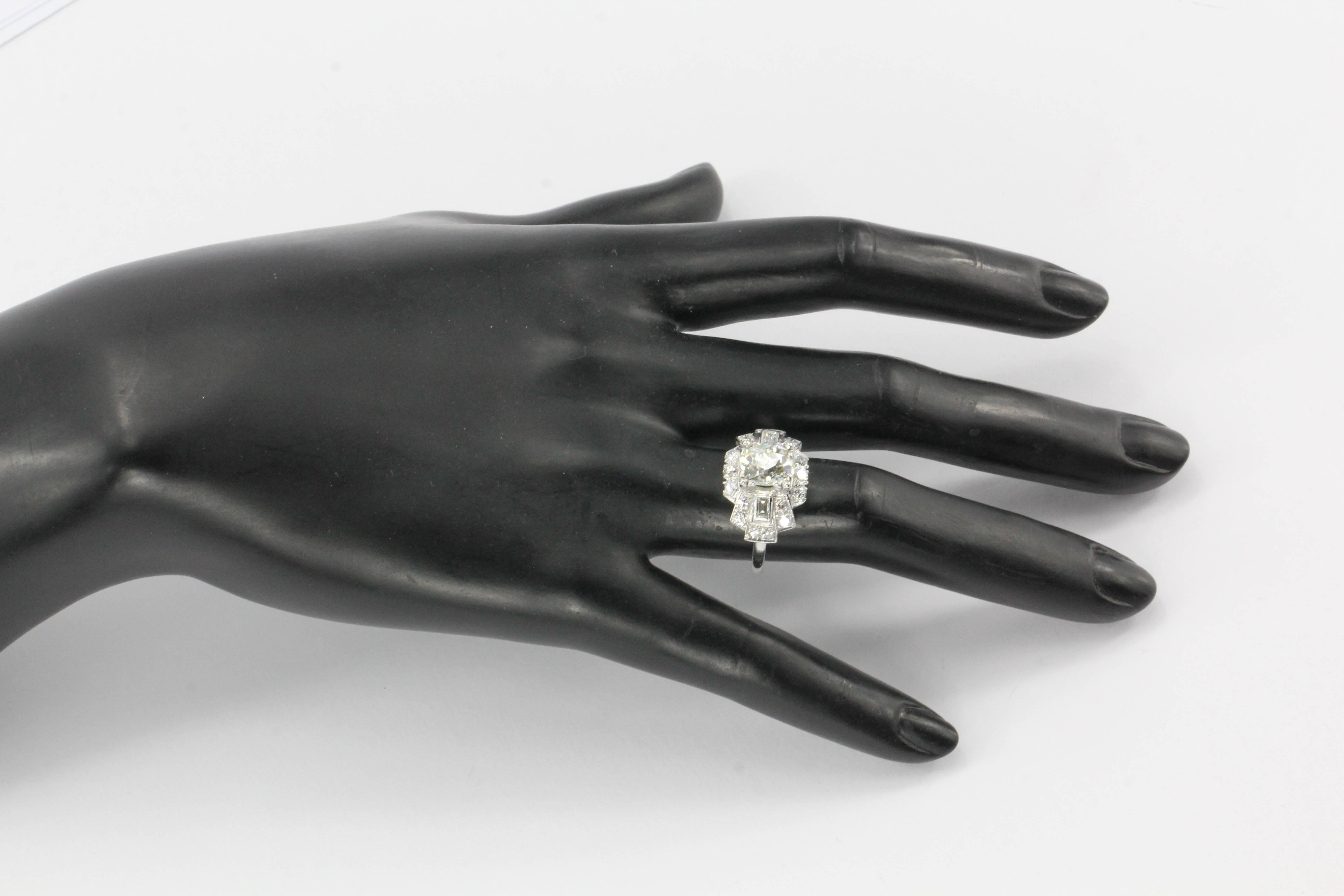 Art Deco Platinum Old European Cut Diamond Cluster Engagement Ring, circa 1920s 3