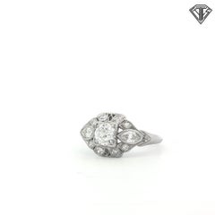 Art Deco Platinum Old European Cut Diamond Cluster Ring, Approx. 1.00 Carat