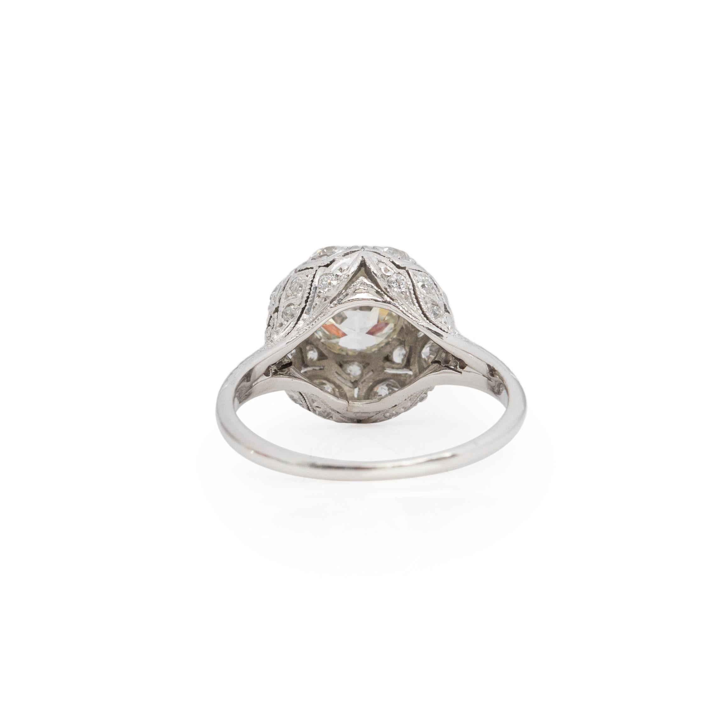 Women's or Men's Art Deco Platinum Old European Cut Diamond Dome Style Statement/Engagement Ring