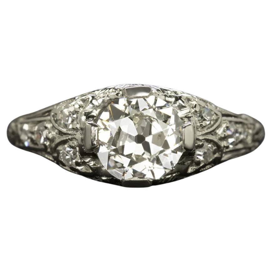 Art Deco Platinum Old European Cut Diamond Engagement Ring, Circa 1920s
