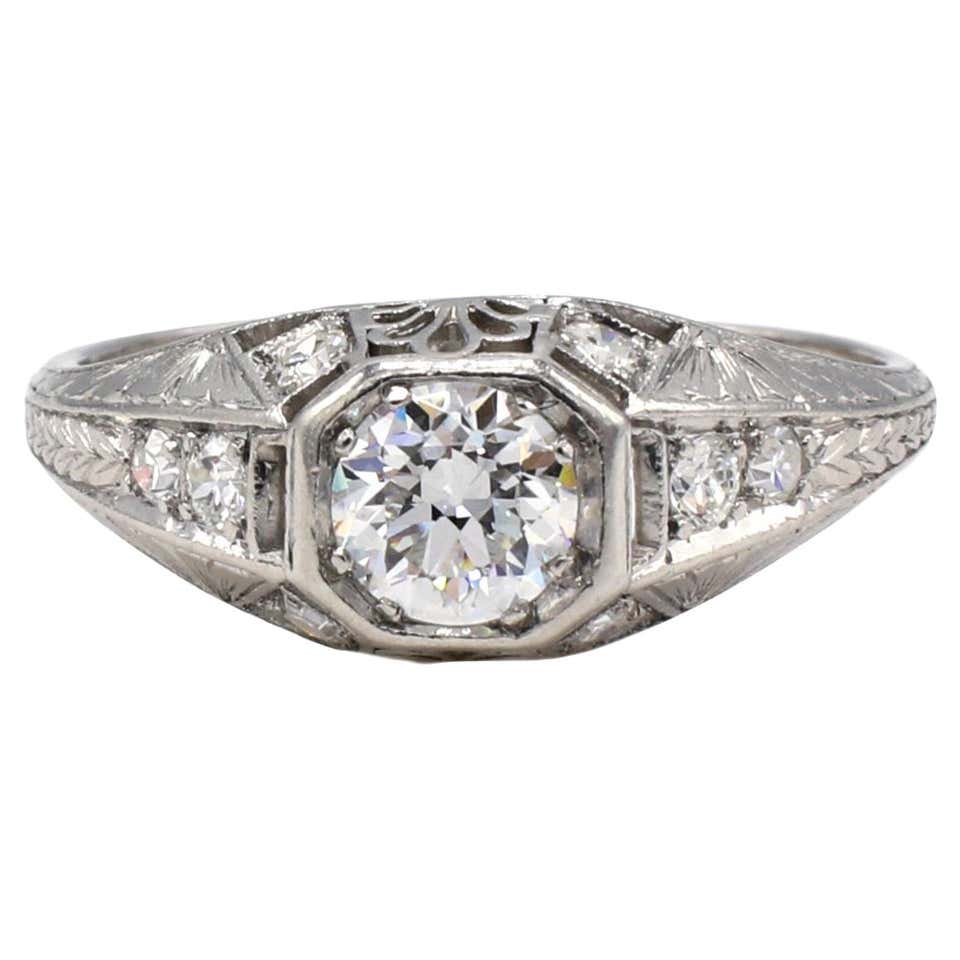European Rings Designs 1920s Art Deco .95 Carat Old European Diamond Engagement Ring For Sale ...