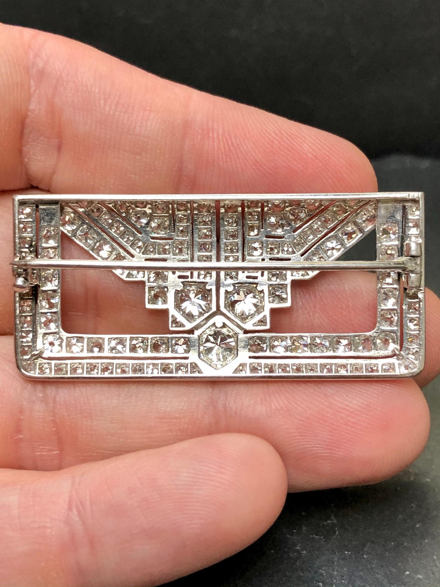 Art Deco Platinum Old European Cut Diamond Envelope Brooch Pin For Sale 3