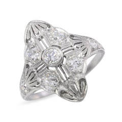 Art Deco Platinum Old European Cut Diamond Geometric Dinner Ring
