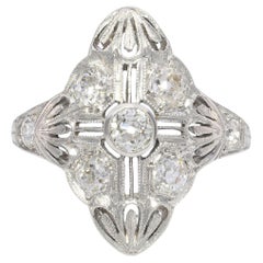 Art Deco Platinum Old European Cut Diamond Geometric Dinner Ring