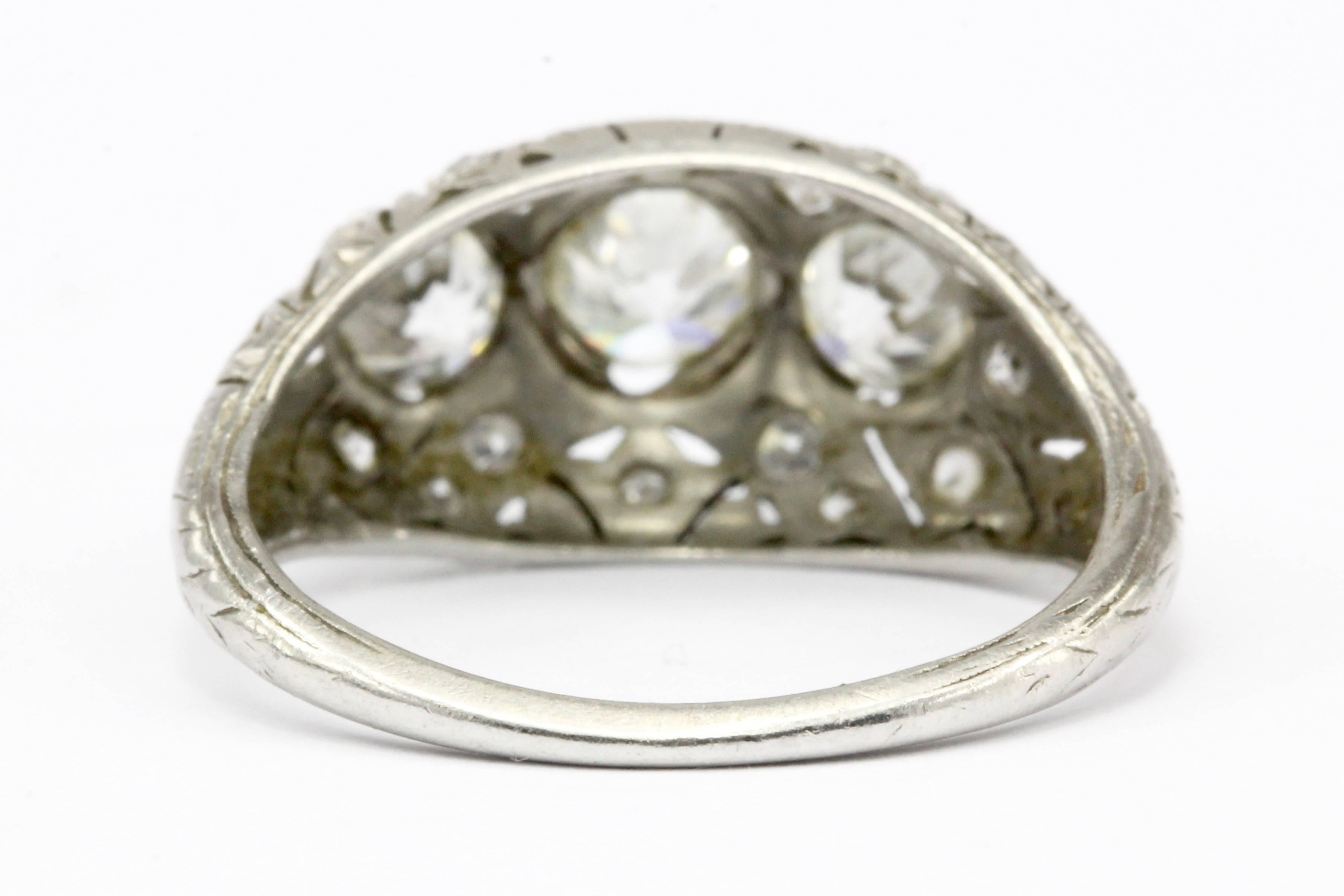 Women's Art Deco Platinum Old European Cut Diamond Ring
