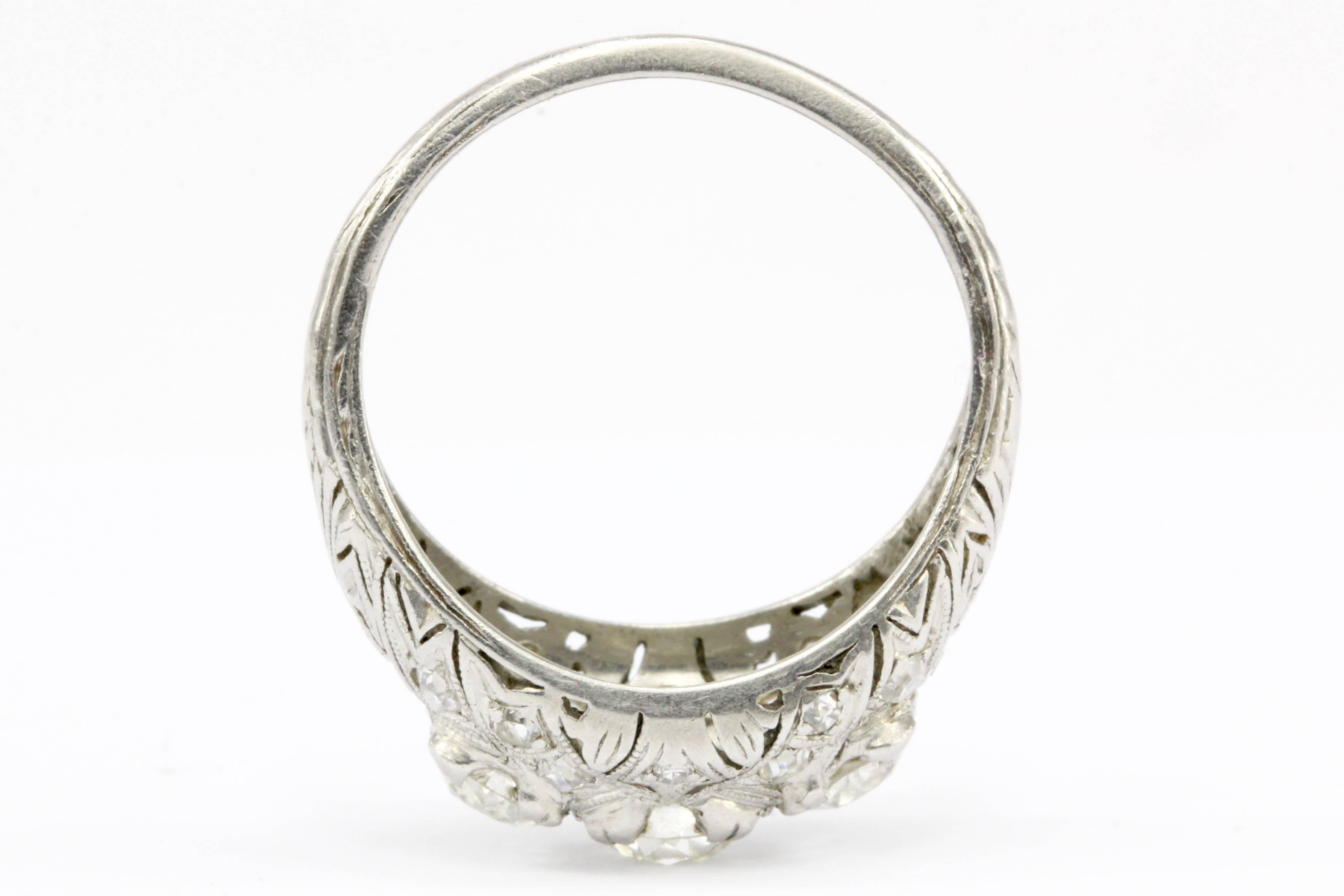 Art Deco Platinum Old European Cut Diamond Ring 1