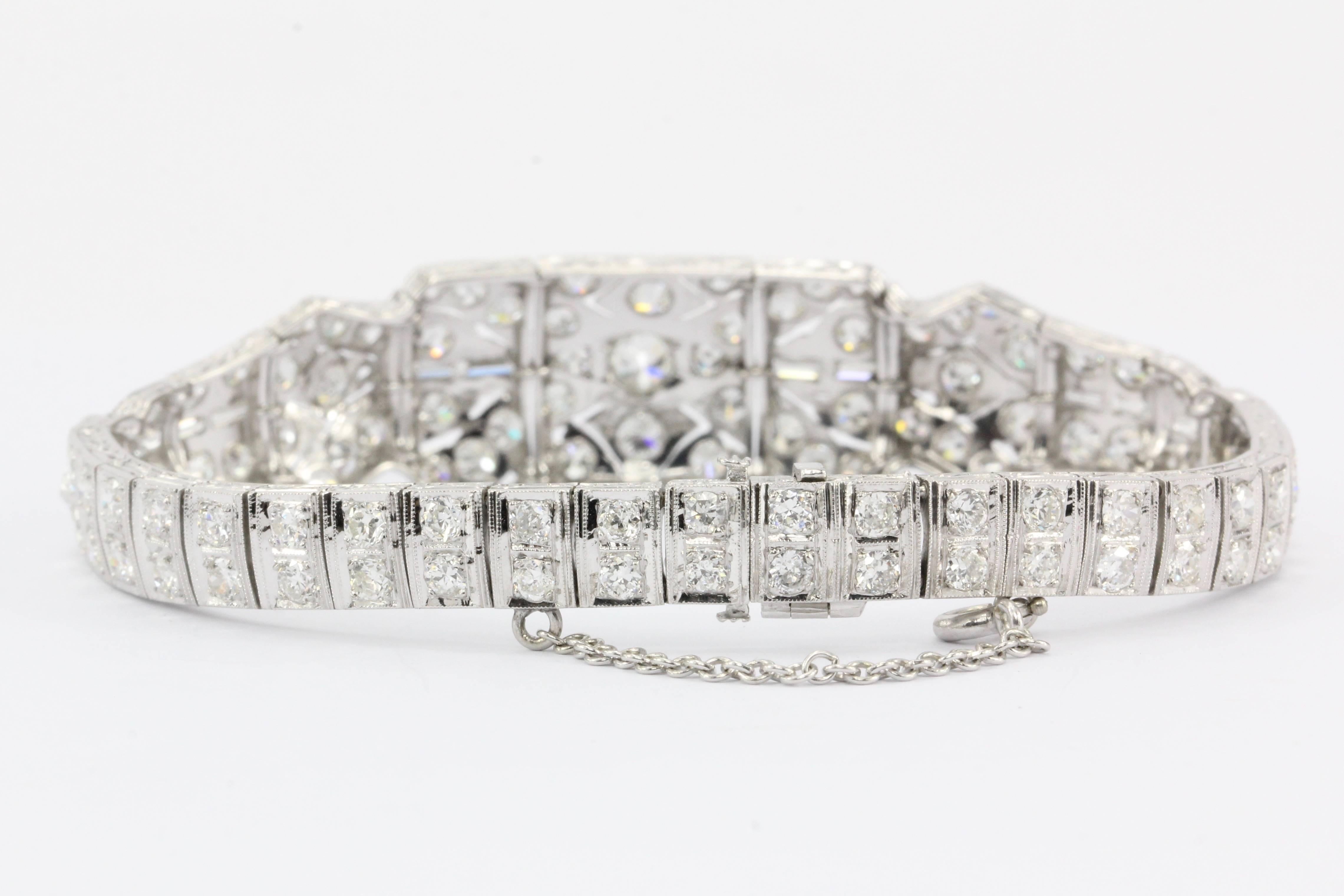 Women's Art Deco Platinum Old European Cut Diamond Tennis Bracelet, circa 1920s
