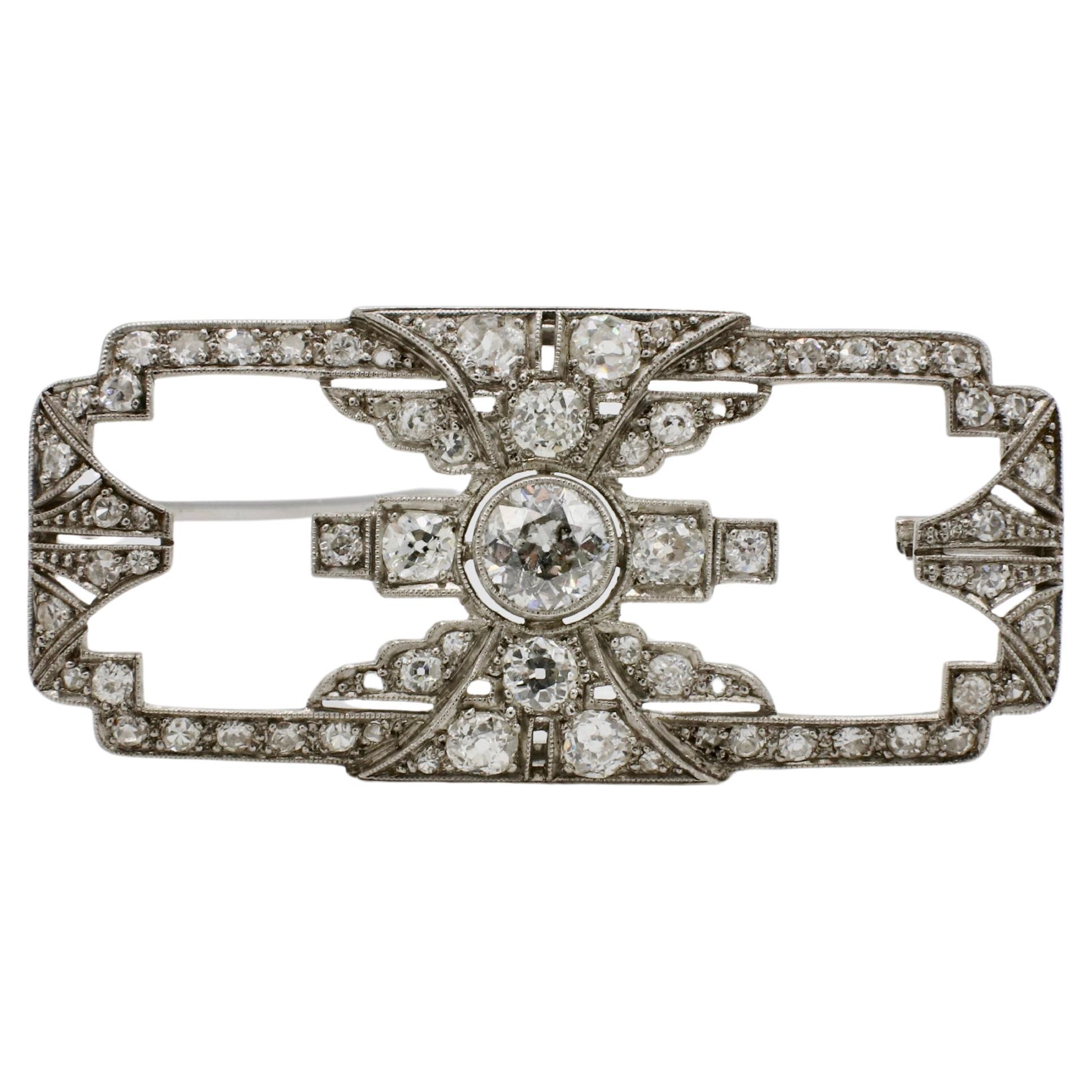 Art Deco Platinum Old European Cut Natural 3.00 Carat Diamond Brooch Pin